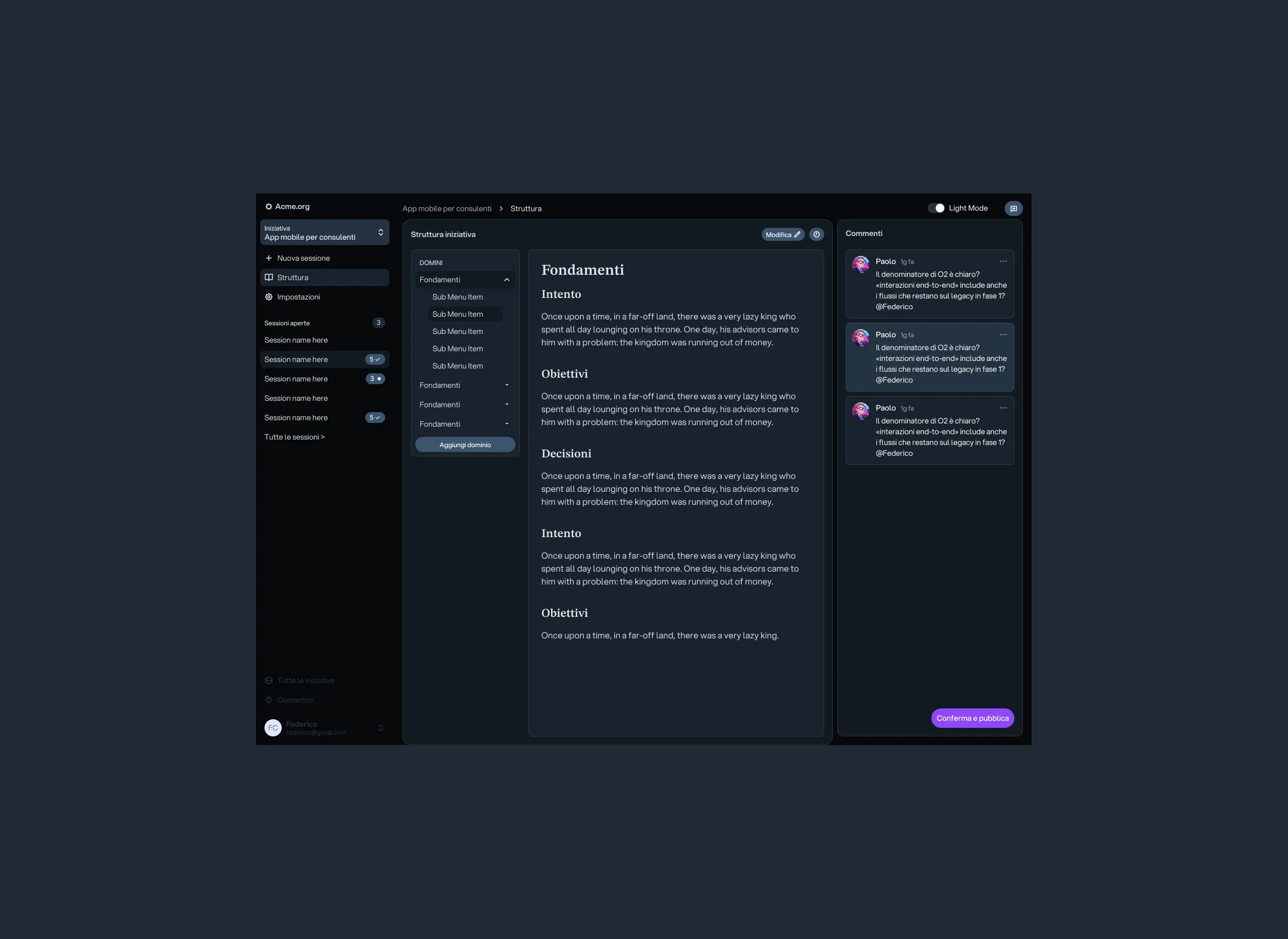 POWA initiative structure page with domains and comments
