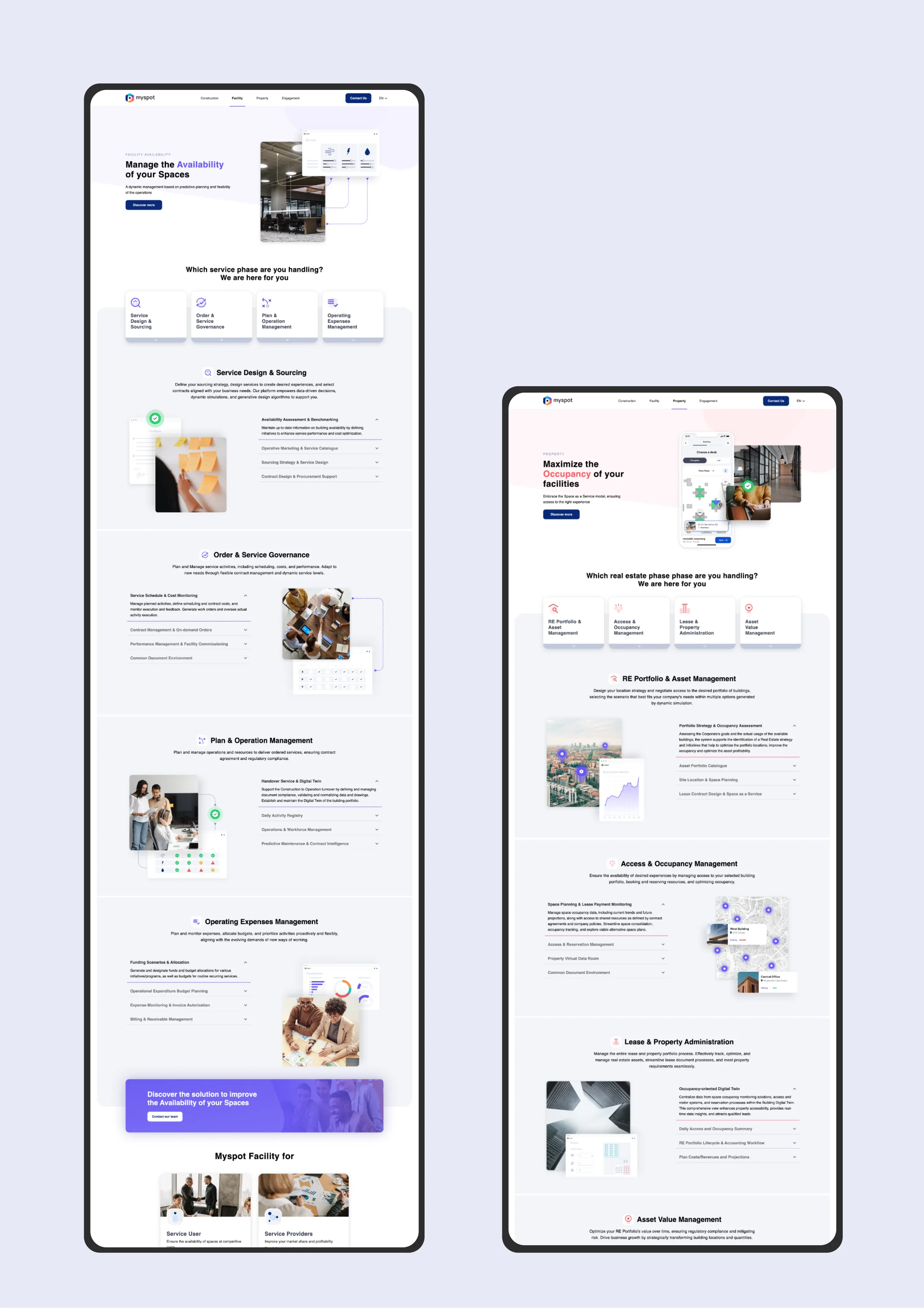 Myspot website Facility and Property pages