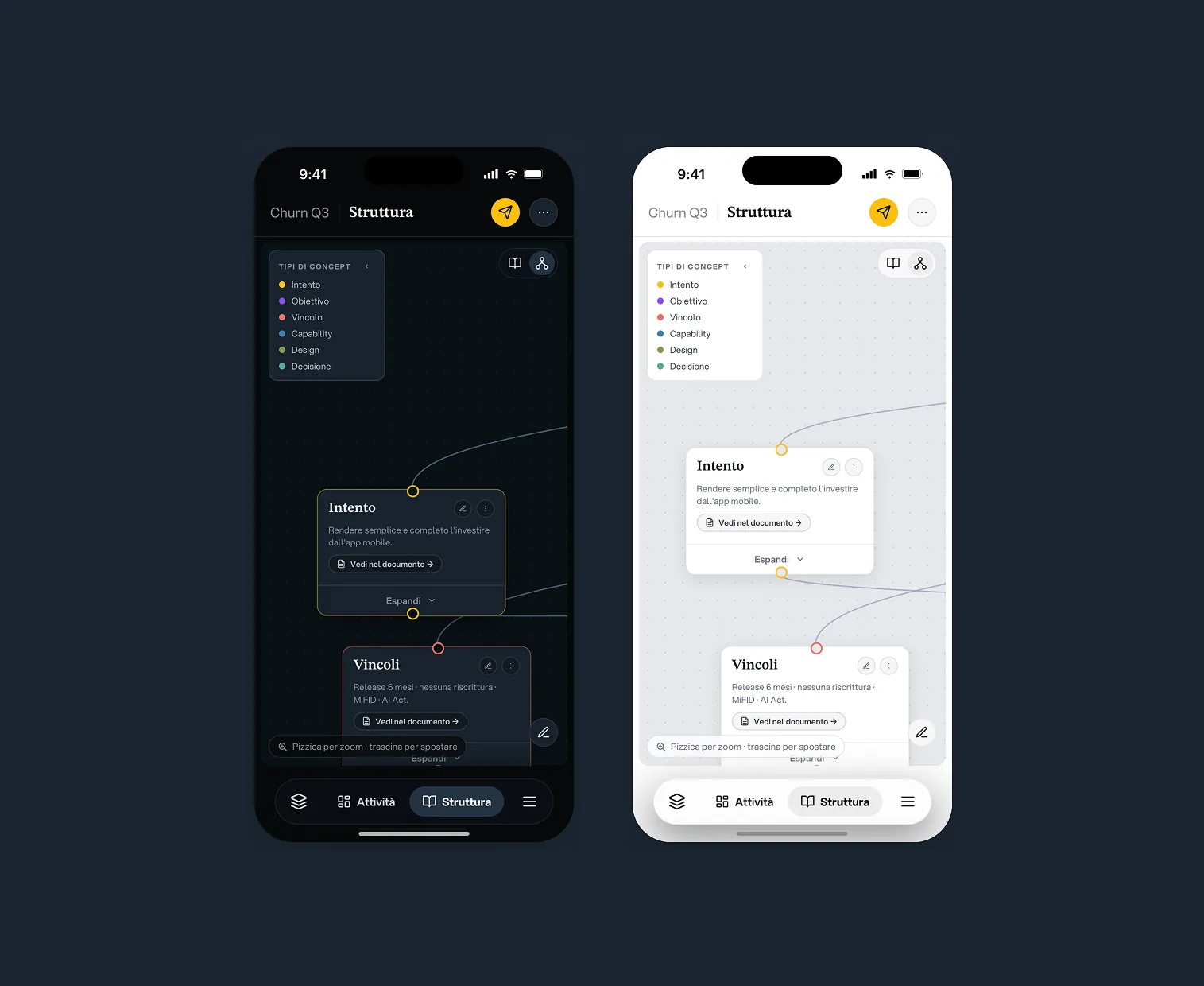 POWA mobile structure map, dark and light mode