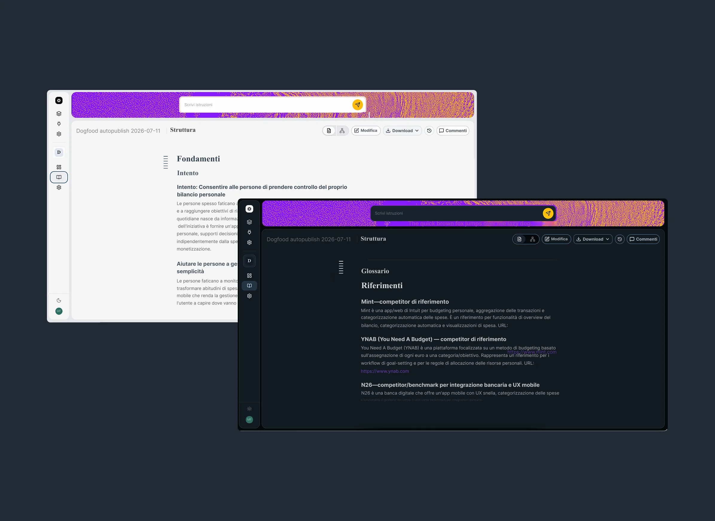POWA documentation structure panel, light mode