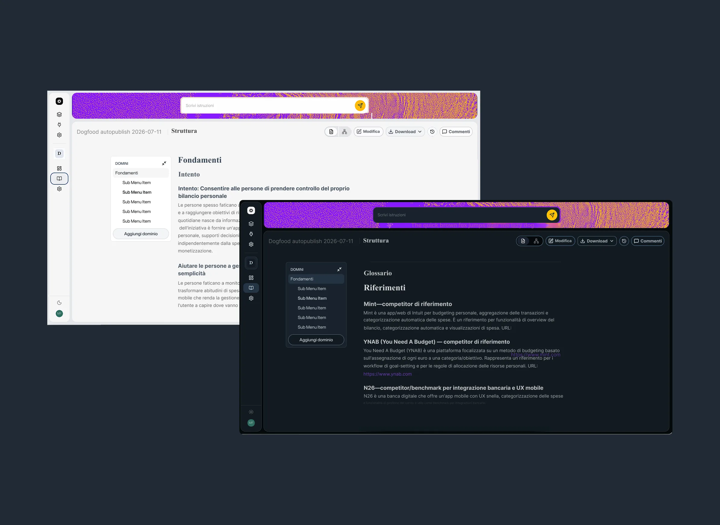 POWA documentation structure panel, dark mode