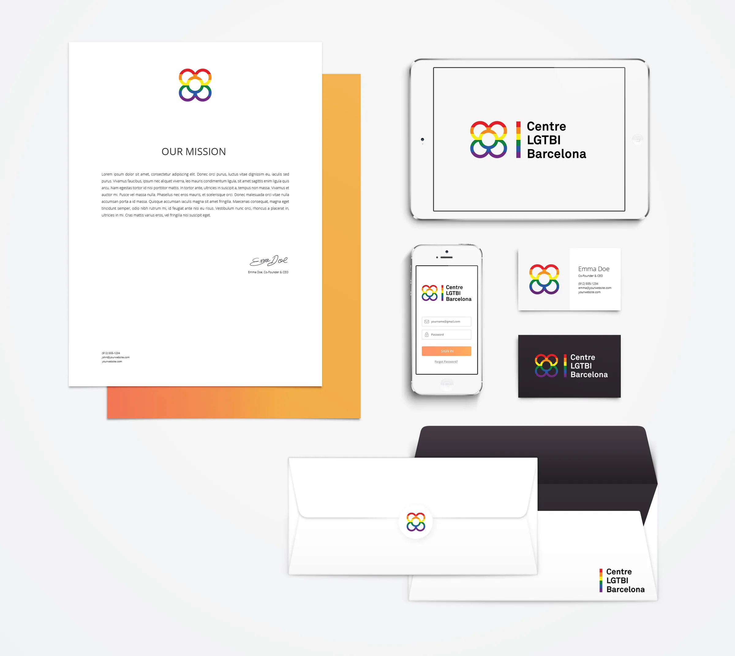 Centre LGTBI de Barcelona, brand stationery
