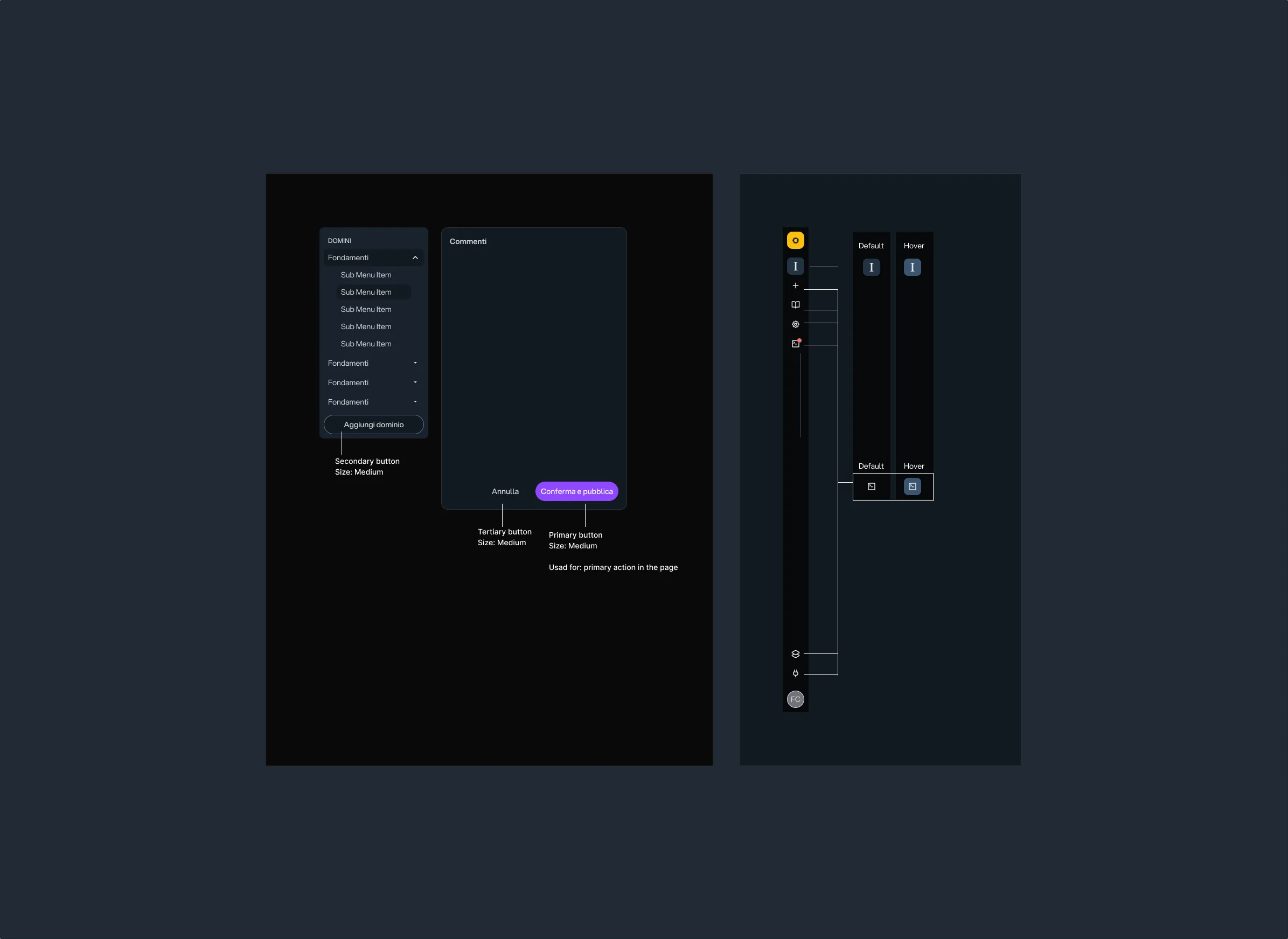 POWA UI component and navigation annotations, dark mode