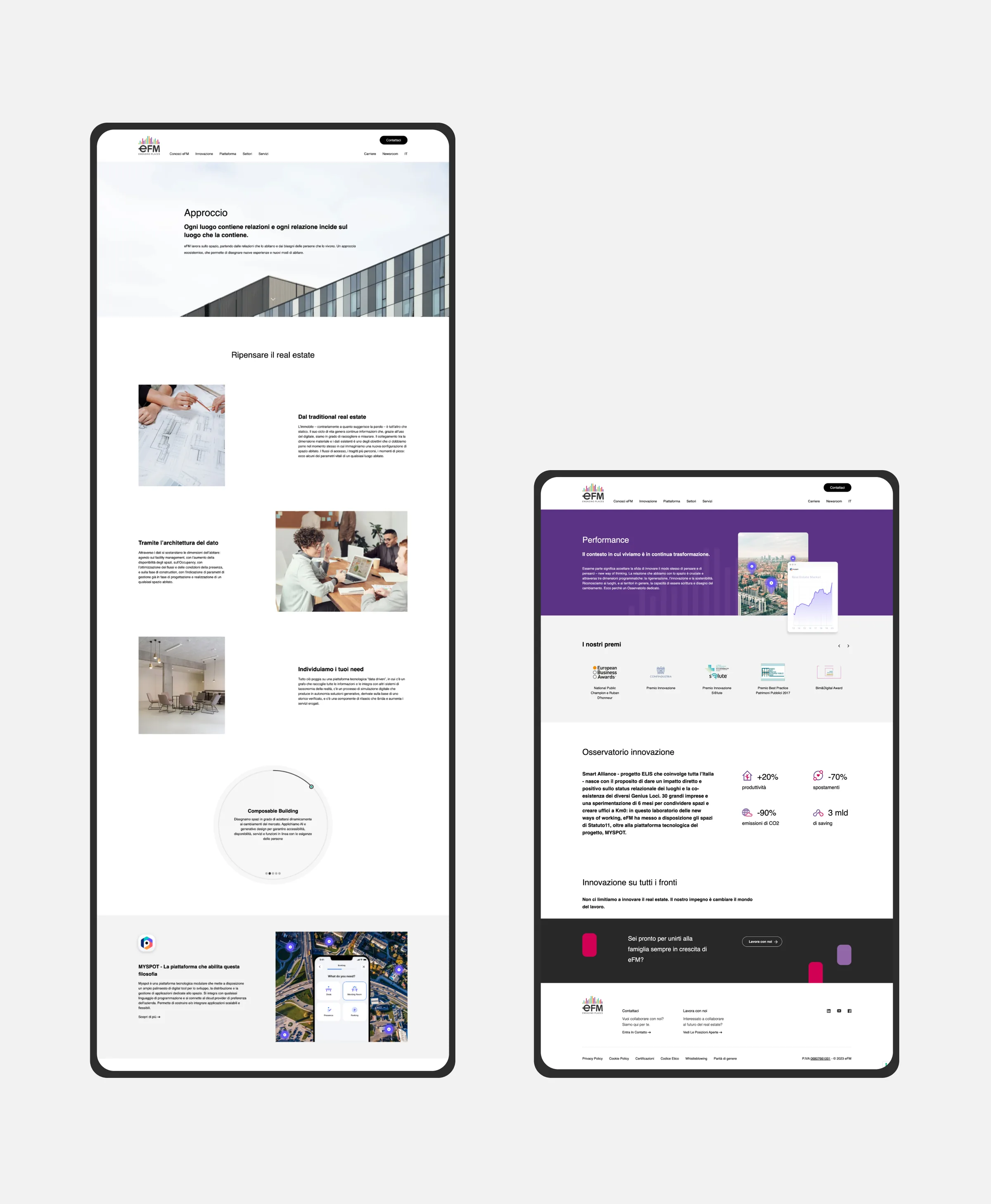 eFM website, Approccio and Performance pages